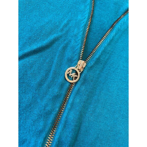 Michael Michael Kors Teal Zip-Up Cardigan With Gold Accents & Pockets M Classic - Picture 10 of 10